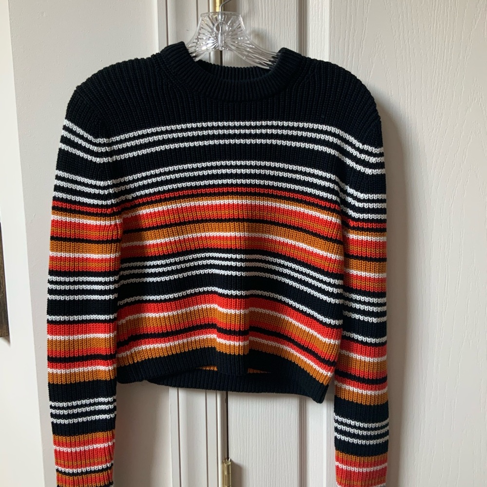 FRENCH CONNECTION JUNE STRIPED BLACK KNIT SWEATER